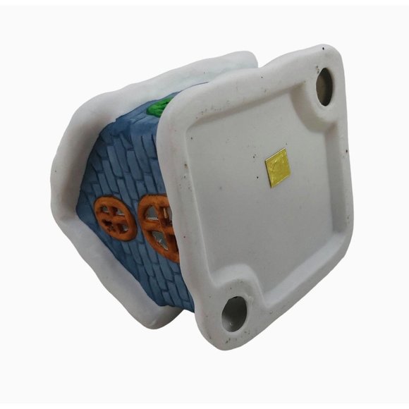 Colonial Candle Holder Winter Blue Ceramic Building Snow Tea Light Votive Holder - Picture 8 of 10